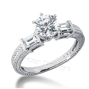 14K White Gold Round & Baguette Diamond Promise Engagement Ring (0.80ct.tw, HI Color, SI2-3 Clarity)