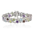 Sterling Silver Multi-Gemstone Circle Design Bracelet, 7.25"