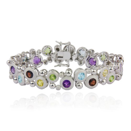 Sterling Silver Multi-Gemstone Circle Design Bracelet, 7.25″