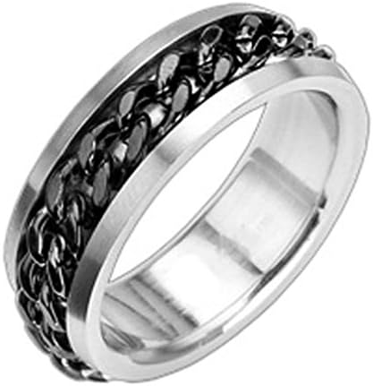 Janestore Fashion Stainless Men Black Cuban Chain Spinning Band Ring Size 9-15