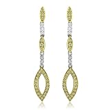 18k Two Tone Gold White and Yellow Marquise Drop Diamond Earrings (HI, SI, 0.90 carat)