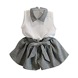 Winer かわいい子供スーツ　女の子ノースリーブ シフォンシャツ ショーツ+ ショーツ セット服　夏スーツ (130)