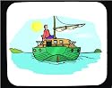 Mauspad mit der Grafik: Segeln, Angeln, Fluss, Boot