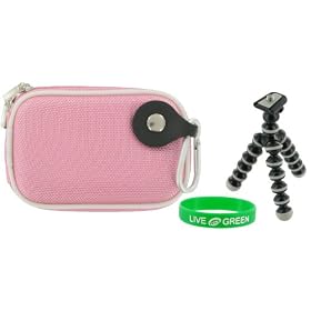 Hard Nylon (Pink) Case and Premium Tripod for Flip Mino Series Camcorder Black