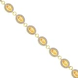 14K Two Tone Gold Our Lady of Guadalupe Fancy Link Bracelet 7