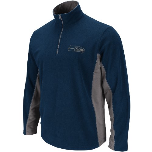 NFL Men's Seattle Seahawks Fade II Crew Long Sleeve 1/4 Zip Micro Chiller Fleece (Navy/Storm Gray, Medium)