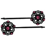 Pair Of Antique Style Bobby Pins with Beads And Rhinestones In Amethyst with Black Finish