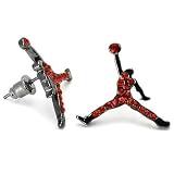 RED ICED AIR MICHAEL JORDAN JUMPMAN black-silver hematite CZ STUD EARRINGS