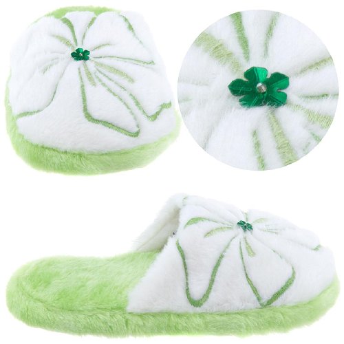 Green and White Floral Slippers for Women