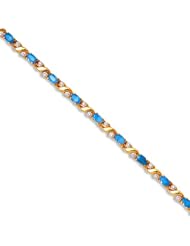 14k Yellow Gold Natural Blue-Topaz And Diamond Tennis Bracelet