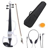 Cecilio CEVN-2W 4/4 Full Size Electric Silent Solidwood Violin w/ Ebony Fittings in Pearl White Metallic