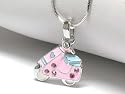 Adorable Pink Crystal Scooter Charm Necklace Silver Tone