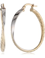14K Two-Tone Italian White and Yellow Gold High Polish Twisted Hoop Earrings