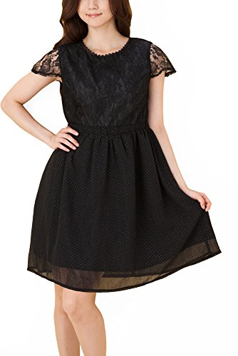 (Goldjapan)ゴールドジャパン 大きいサイズ レディース レース切り替え ワンピース ドット柄 伸びる 伸縮性 半袖 半そで 七分袖 7分袖 チュニック Aライン 体型カバー フォーマル パーティー ドレス 結婚式 二次会 入学式 入園式 カジュアル エレガント きれいめ ワンピ エレガント jp054