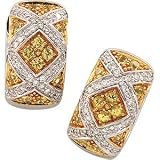 14K Two Tone Gold Plated Yellow Sapphire & Diamond Earring