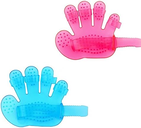 Sunlilee 2Pcs Dog Cat Rabbit Pet Grooming Brushes Rubber Palm Massage Brush Bath Shampoo Comb