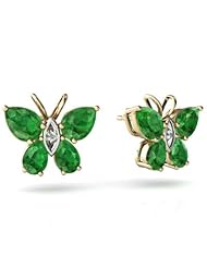 Genuine Emerald 14kt Yellow Gold Butterfly Earrings