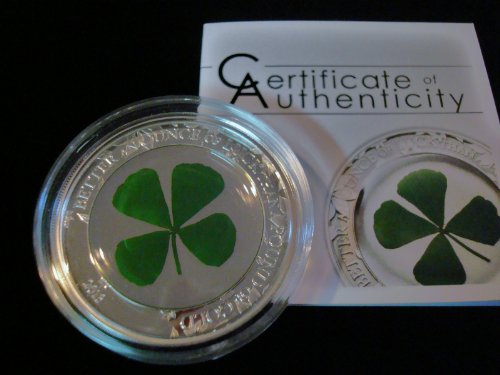 2013 Palau 1oz 999 Silver Four Leaf Clover Coin (Real 4-leaf Clover in coin) w/COA