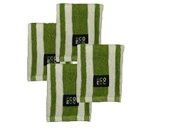 Cotton Dish Cloths (Bamboo Green with White Rugby Stripe, 4-Pack)