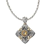 925 Silver & Citrine Ornate Flower Pendant with 18k Gold Accents