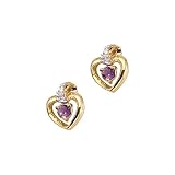 14K Yellow Gold 0.01 ct. Diamond and 3 MM Amethyst Heart Earrings