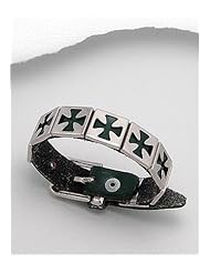 Forest Green Leather Bracelet In White Base