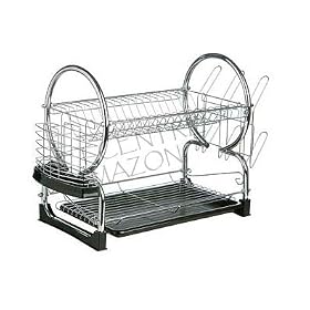 2 TIER DISH DRAINER CHROME WITH BLACK PLASTIC DRIP TRAY