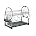 2 TIER DISH DRAINER CHROME WITH BLACK PLASTIC DRIP TRAY