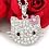 Cute Pink Flower Bow Kitty Charm Necklace Silver Tone Covered in Crystals