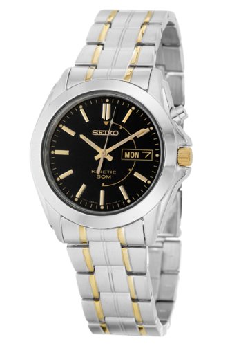 Seiko Men's SMY115 Two-Tone Stainless Steel Kinetic Black Dial Watch