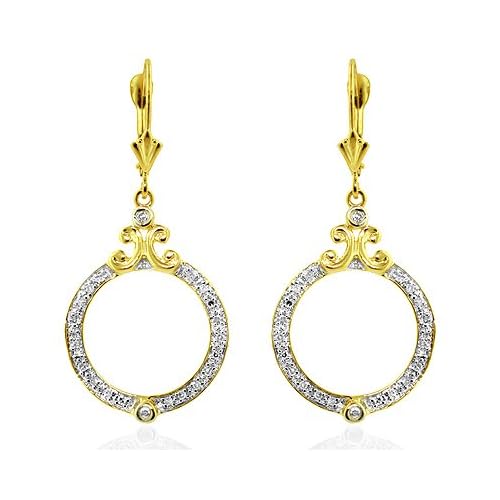 oro amarillo 14K pendientes del círculo del diamante de 0.25 quilates