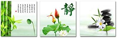 Eden Art 3pcs/set Lotus with Green Bamboo Zen Stone Flower Spa Pictures Photo Prints on Canvas Walls Art Work, Modern HD Giclee Stretched and Framed Artwork for Home Room Decoration Decor (16''x16'')