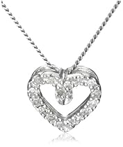 9ct White Gold Diamond Open Heart Pendant 18" Chain