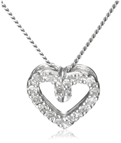 9ct White Gold Diamond Open Heart Pendant 18 Chain