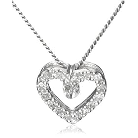 9ct White Gold Diamond Open Heart Pendant 46cm Chain