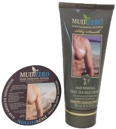 6.76 Fl.oz Each- Mudzero- Best Hair Removal Cream + Hair Growth Minimizer Cream -Set -For Men. by Aroma Dead Sea