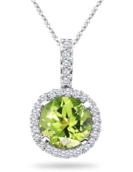 0.20 Cts Diamond & 2.80-3.01 Cts of 9 mm AAA Round Peridot Pendant in 14K White Gold