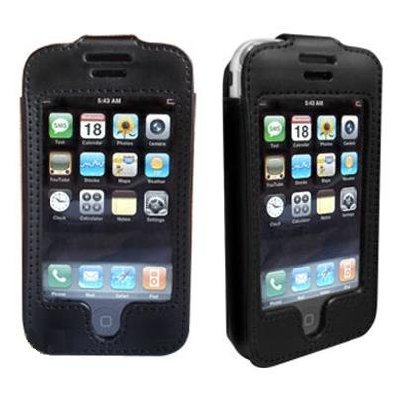DreamBargains Premium iPhone 8GB/16GB Swivel Clip Leather Case - Black + Protective Screen Film + Car Charger - Black
