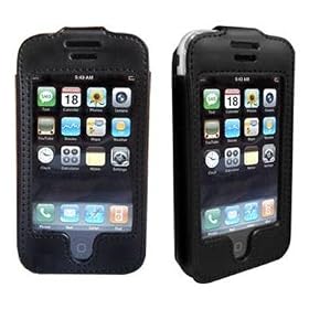 Premium iPhone 8GB/16GB(Not for iPhone 3g) Swivel Clip Leather Case - Black + Protective Screen Film + Car Charger - White + iPhone Rapid Charge/Sync USB Data Cable - White