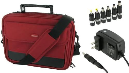 rooCase 2n1 Combo - Packard Bell 11.6-Inch Dot M Netbook Carrying Bag Case and AC Adapter Wall Charger - Red / Black Classic Series
