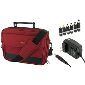 rooCase 2n1 Combo - ASUS Eee PC 1002HA 10-Inch Netbook Carrying Bag Case and AC Adapter Wall Charger - Red / Black Classic Series