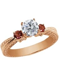 1.26 Ct Round H/I Diamond White Sapphire 14K Rose Gold 3-Stone Ring
