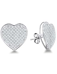 10k White and Yellow Two Tone Gold Heart Shape Pave Set Round Diamond Stud Earrings - 14mm Height * 14mm Width (1/2 cttw)