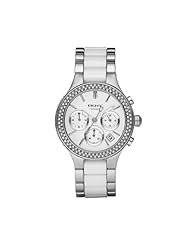 DKNY Chronograph Steel and White Ceramic Ladies Watch NY8181
