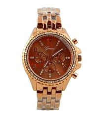 Coffee Tone Rhinestone-Accented Bracelet Geneva Oversized Womens Boyfriend Style Quartz Watch, Model 723