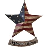 Welcome Friends Distressed Metal American Flag Hanging Star 18 Inch