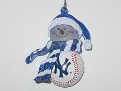 NEW YORK YANKEES 2.5" Striped Snowman with Scarf Home Run Baseball CHRISTMAS ORNAMENT