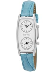 Gotham Womens Silver-Tone Dual Time Zone Leather Strap Watch # GWC15091SBL
