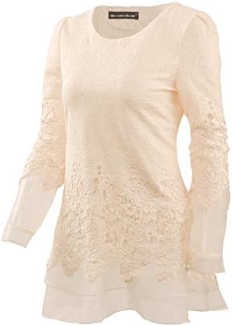 Women's Long Sleeve Slim Fit Floral Lace Organza Blouse