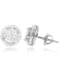 0.42CT, White Round Brilliant cut Diamond prong round top double Women Stud Earrings in 14K white Gold